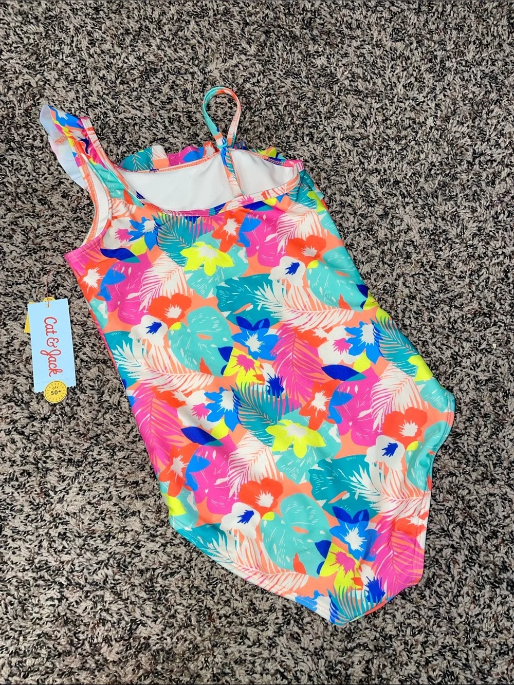 Cat & Jack Multicolor Ruffle Floral Tropical Swim One-Piece Girls M (8) NWT